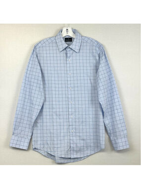 Daniel Hechter Paris Dress Shirt Blue Check Modern Fit Men's / S 14-14.5